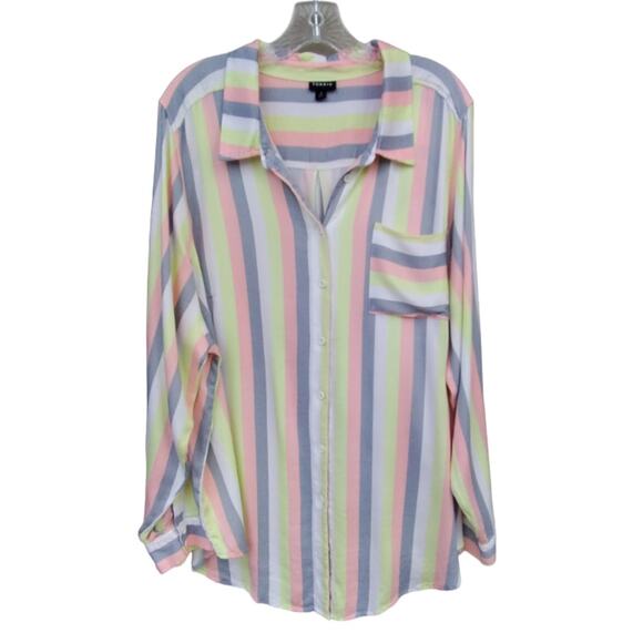 Torrid Multi Stripes Button down Shirt Top Blouse Tunic Pastels Size 4 - 4XL - Picture 6 of 10